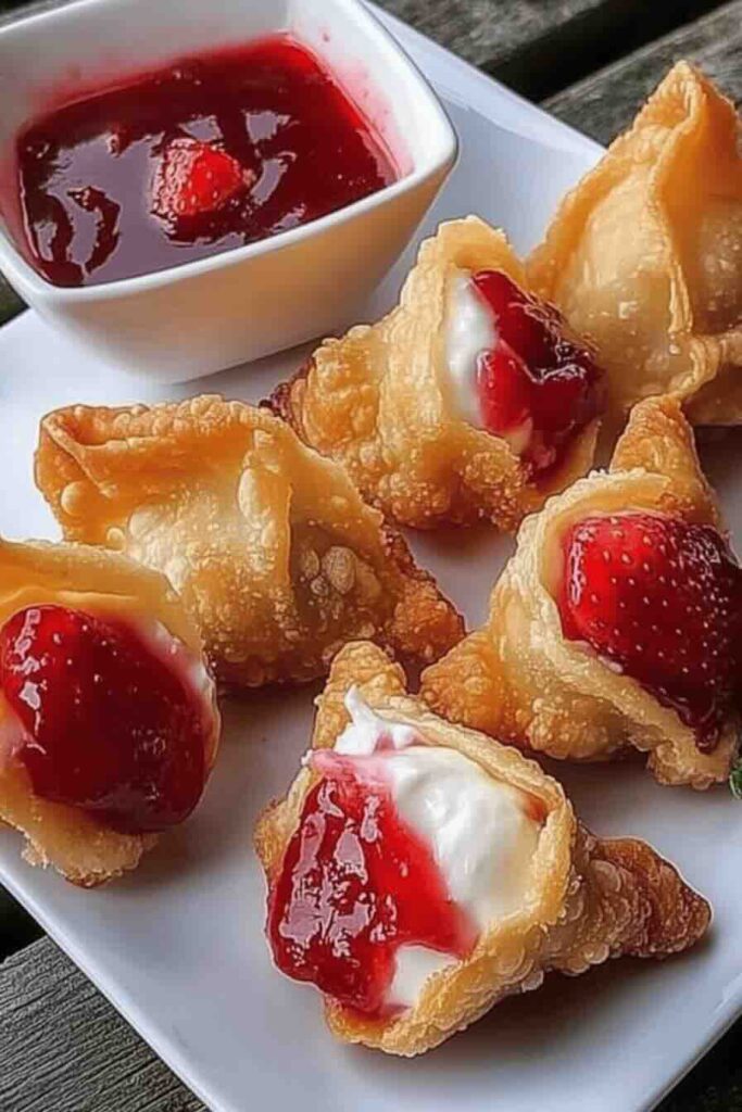 Deep-Fried Strawberry Cheesecake Wonton Bites
