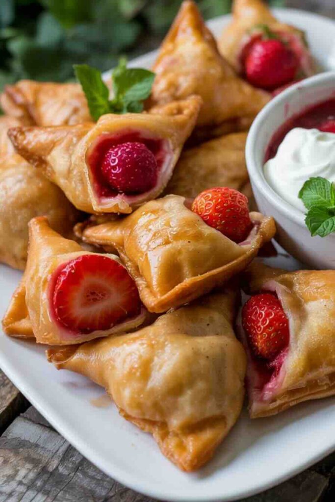 Deep-Fried Strawberry Cheesecake Wonton Bites