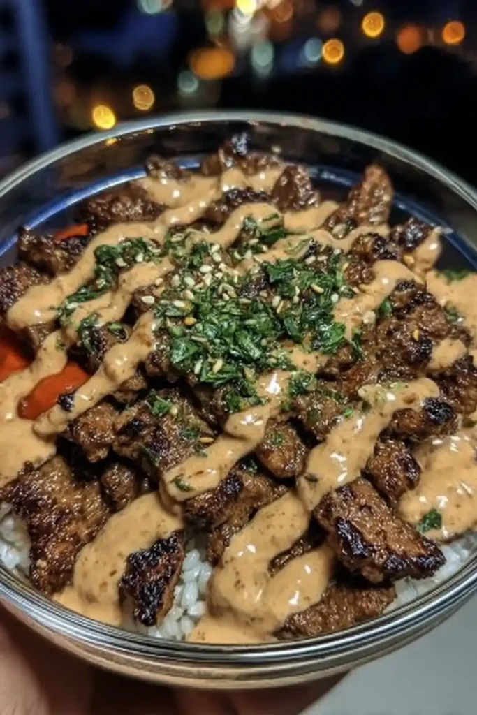 Korean Beef Bulgogi Bowls with Creamy Gochujang Sauce