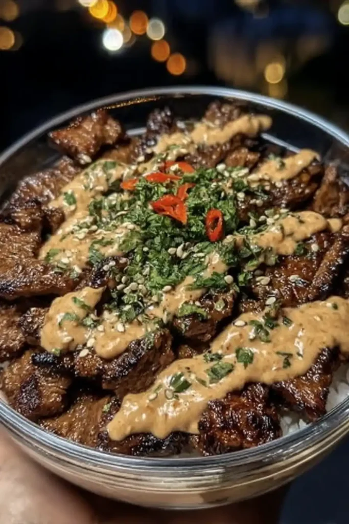 Korean Beef Bulgogi Bowls with Creamy Gochujang Sauce