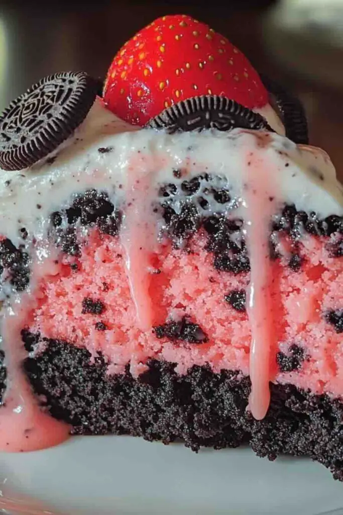 Strawberry Cake with Oreo Crumble