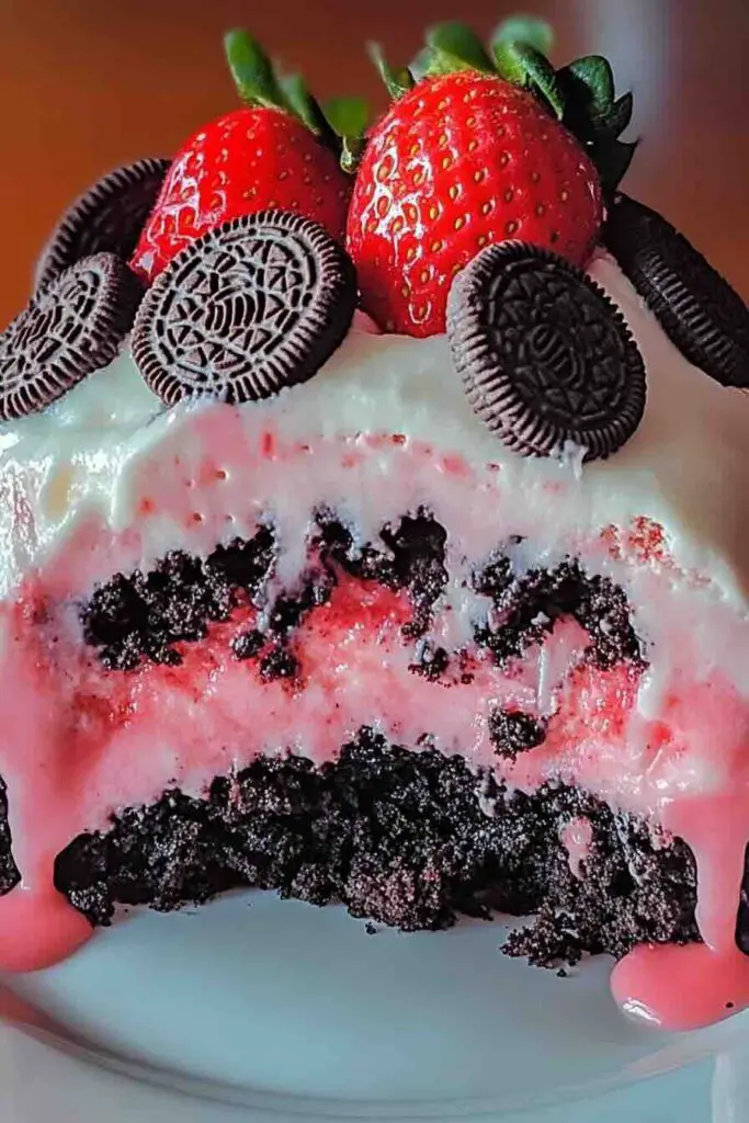 Strawberry Cake with Oreo Crumble