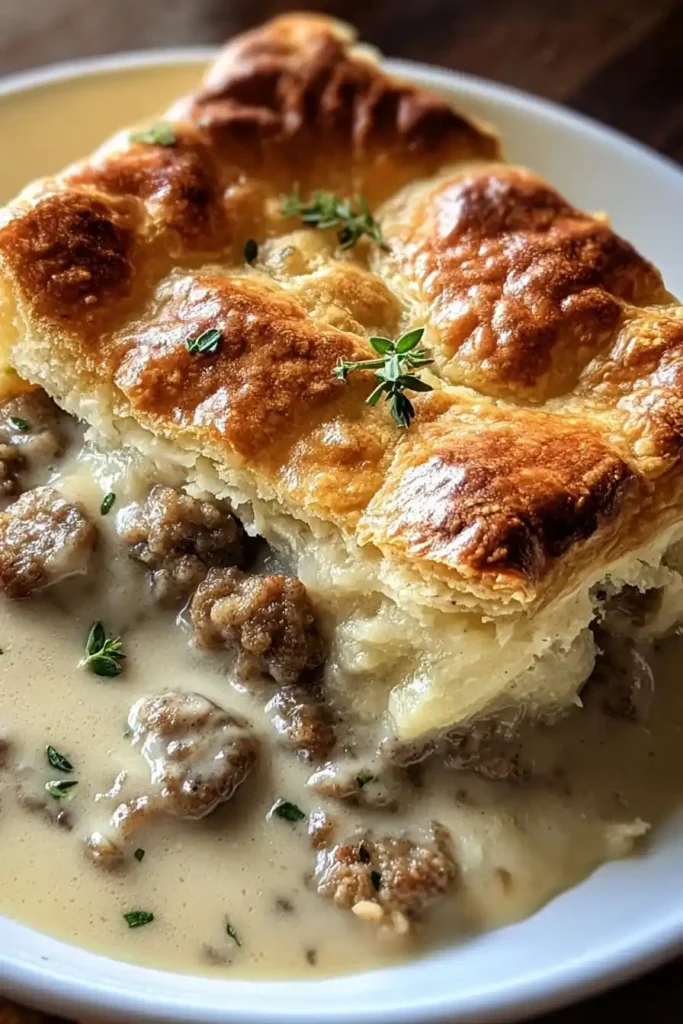 Sausage, Gravy, and Biscuit Pie