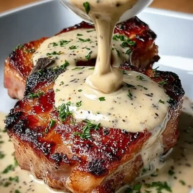 Savory Maple Bacon Pork Chops with Dijon Mustard Cream Sauce
