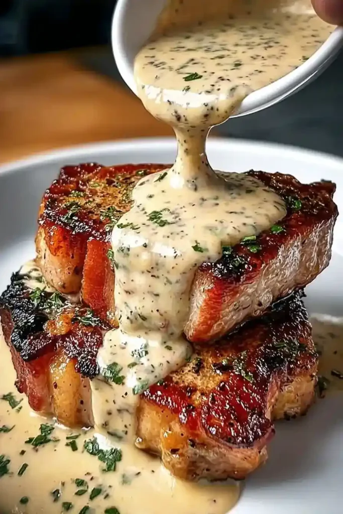 Savory Maple Bacon Pork Chops with Dijon Mustard Cream Sauce