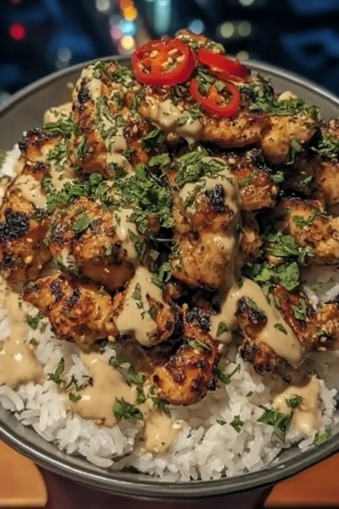 Spicy Chicken Rice Bowls with Chili Garlic Sauce - aryarecipes.com