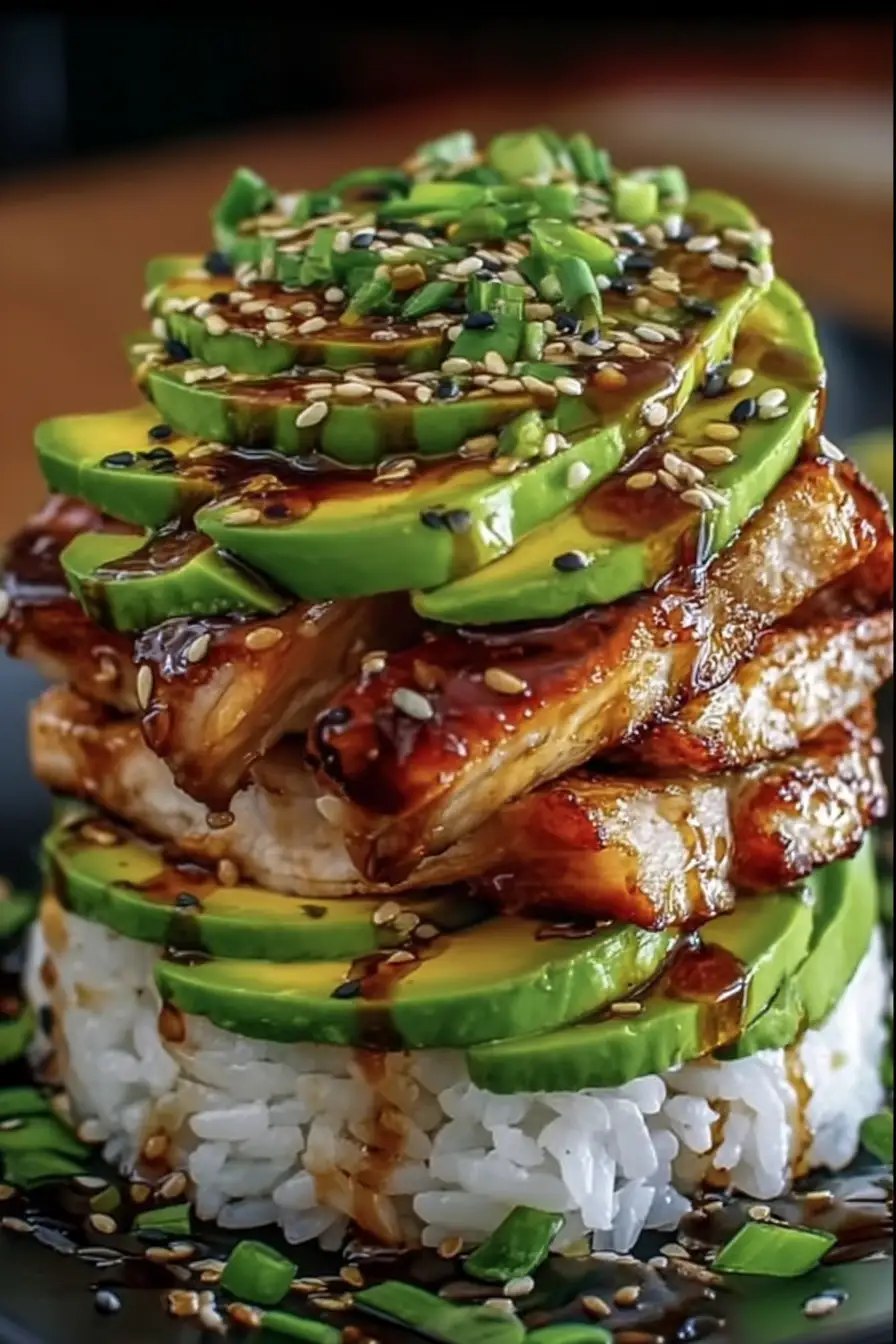 Teriyaki Chicken Avocado Stack - aryarecipes.com