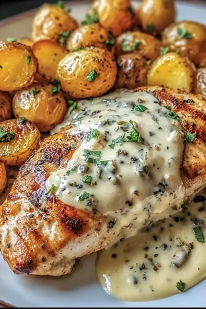 Creamy Garlic Chicken with Roasted Potatoes

