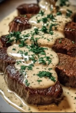 Juicy Steak with Creamy Garlic Sauce