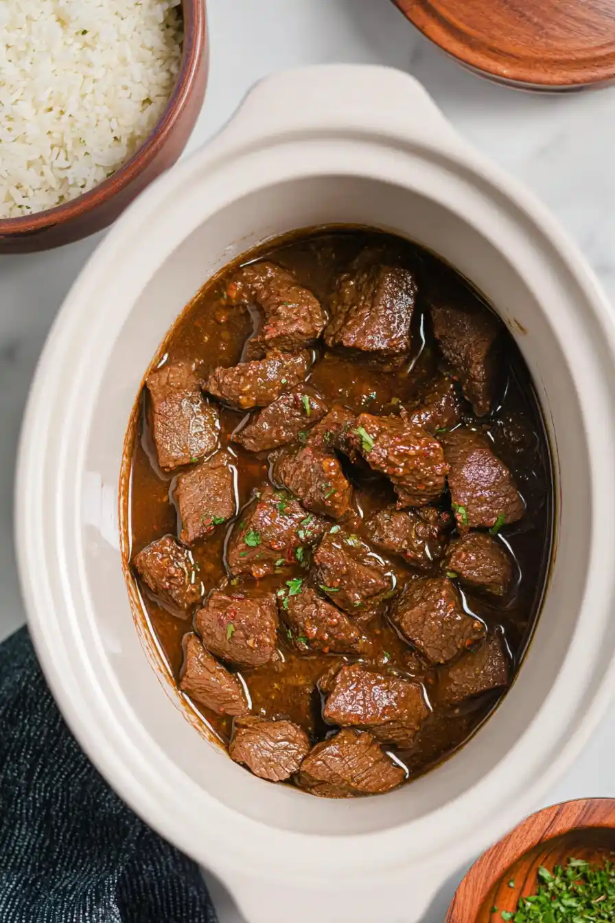 Slow Cooker Honey Bourbon Steak Tips - aryarecipes.com