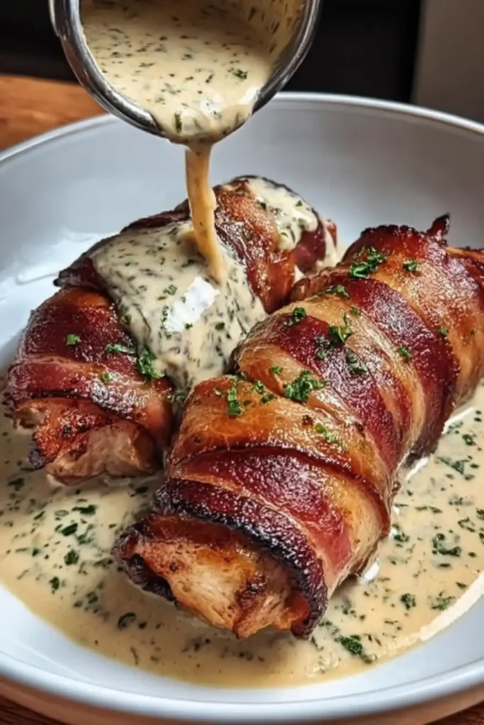 Bacon-Wrapped Chicken with Creamy Dijon Sauce