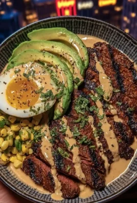 Grilled Steak Bowl with Avocado, Egg, Corn Salsa & Creamy Garlic Sauce