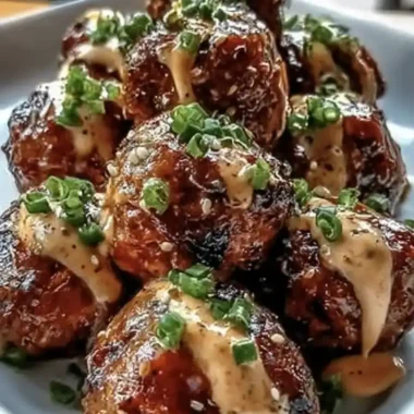 Juicy Korean-Style BBQ Meatballs with Spicy Mayo Sauce