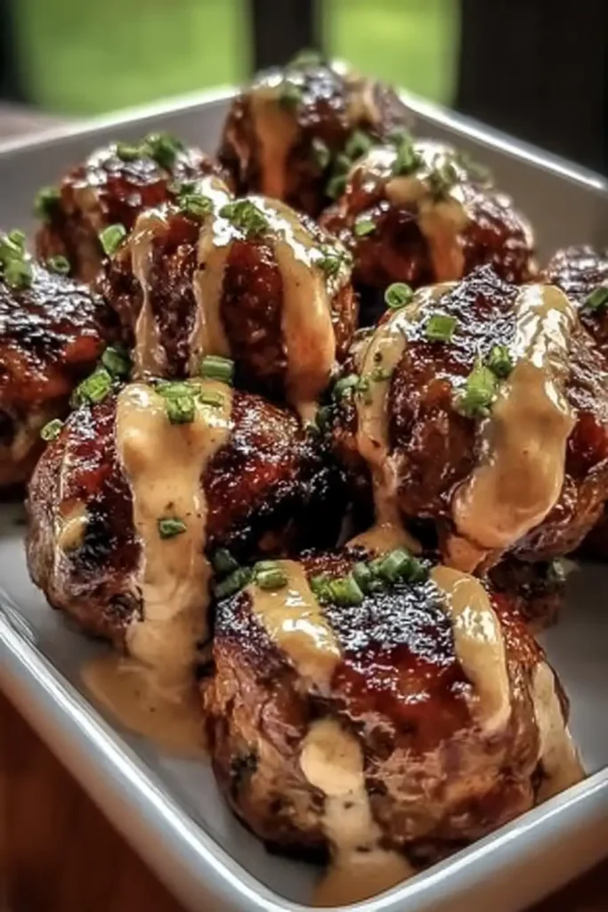 Juicy Korean-Style BBQ Meatballs with Spicy Mayo Sauce