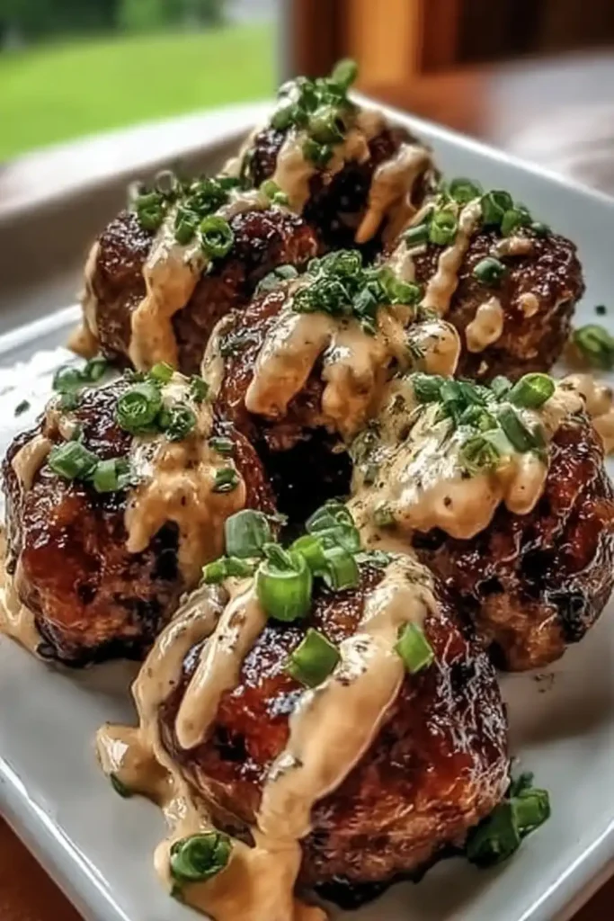 Juicy Korean-Style BBQ Meatballs with Spicy Mayo Sauce