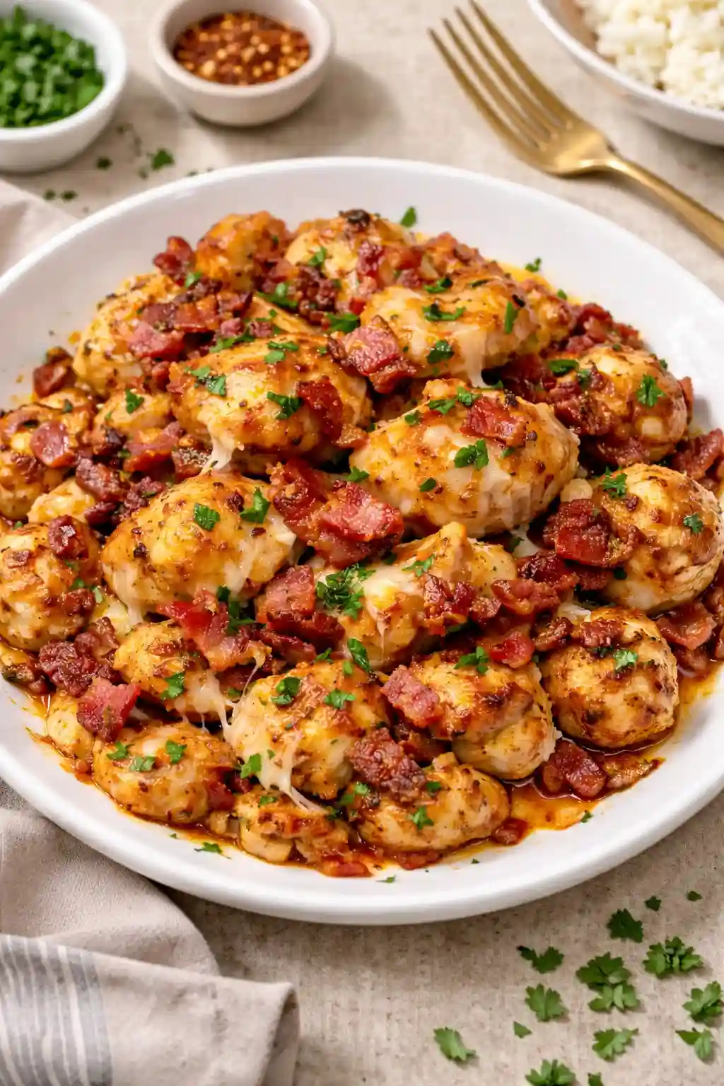 Sticky Bacon Chicken Garlic Butter Bites