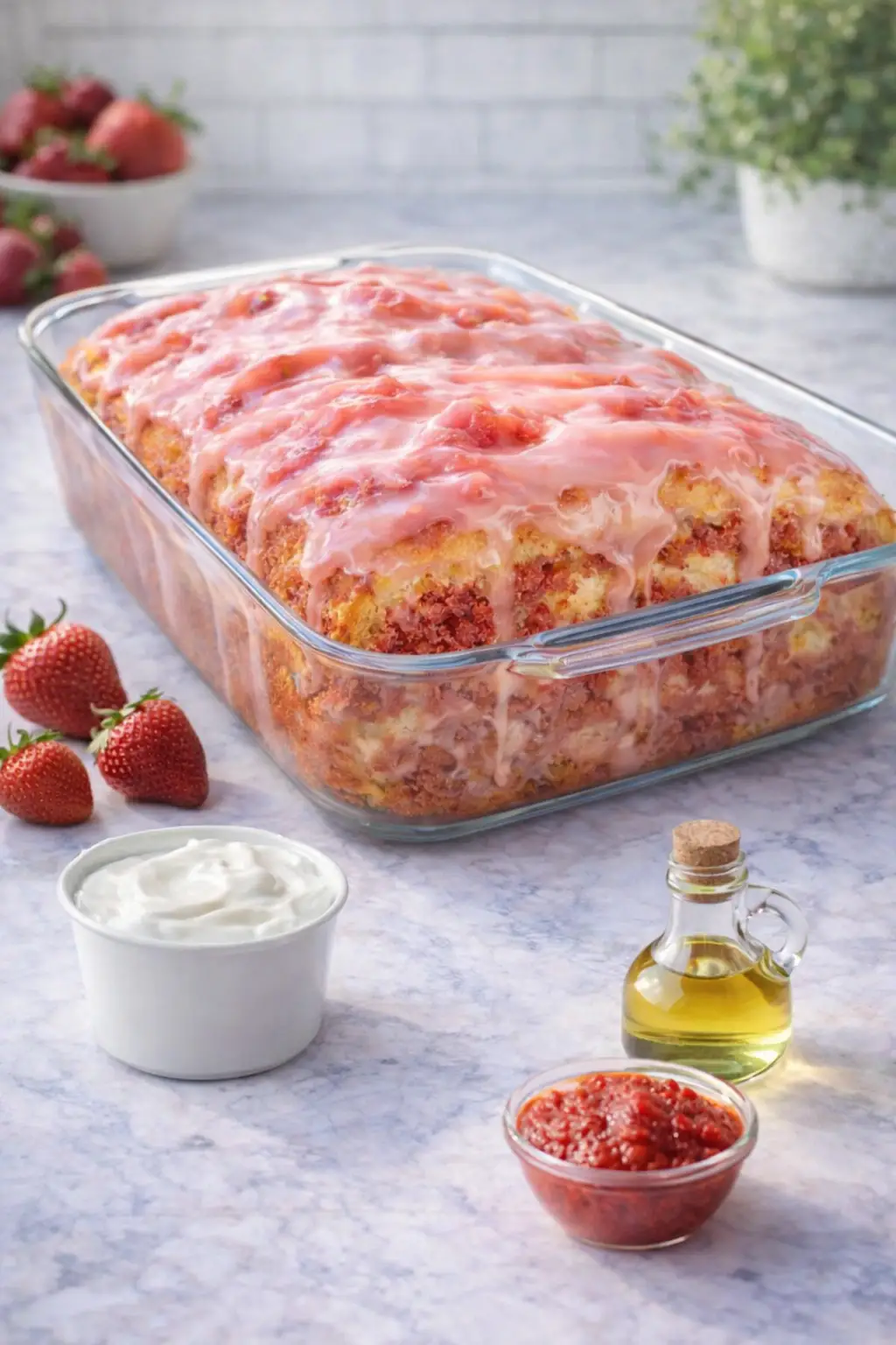 Strawberry Honeybun Cake with Strawberry Cream Icing
